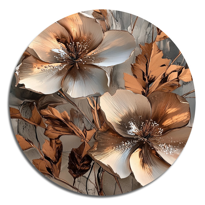 Cuivre métallique et chrome abstrait fleurs I - art mural moderne en métal doré, H 23 po x l 23 po