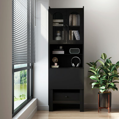 Fold-Out Convertible Writing Table,  Desk Cabinet with shelf and drawer Multi-Function Home Office Workstation