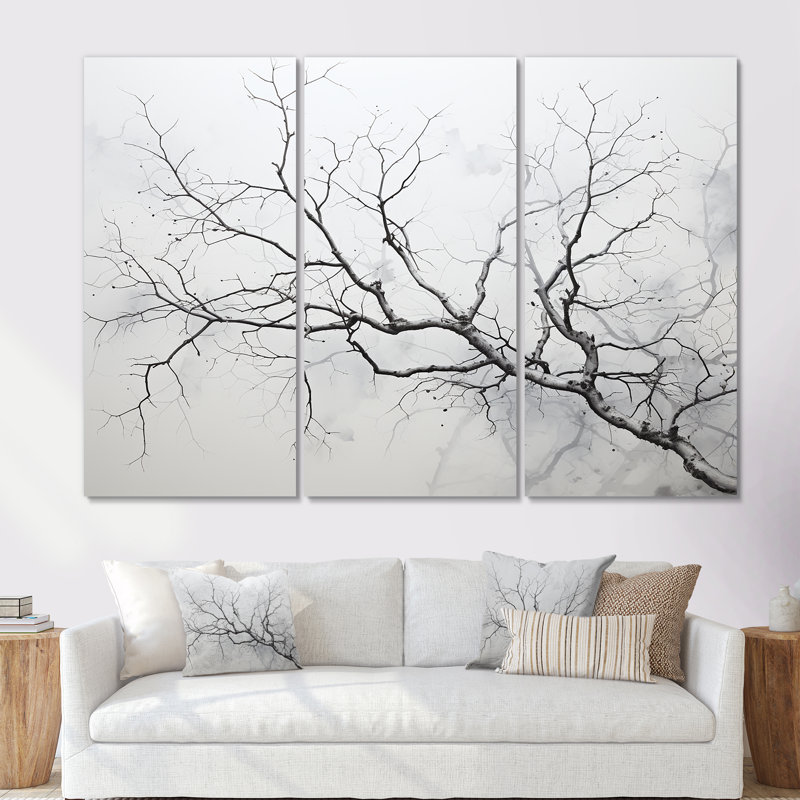 Ensemble de salon mural gris bouleau Tree III, Toile tendue, H 32 po x l 48 po x P 1 po