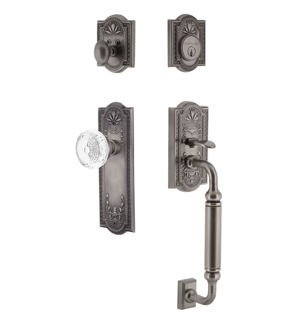 Nostalgic Warehouse Meadows Plate C Grip Handleset with Single Cylinder Deadbolt and Crystal Meadows Knob Nostalgic Warehouse 