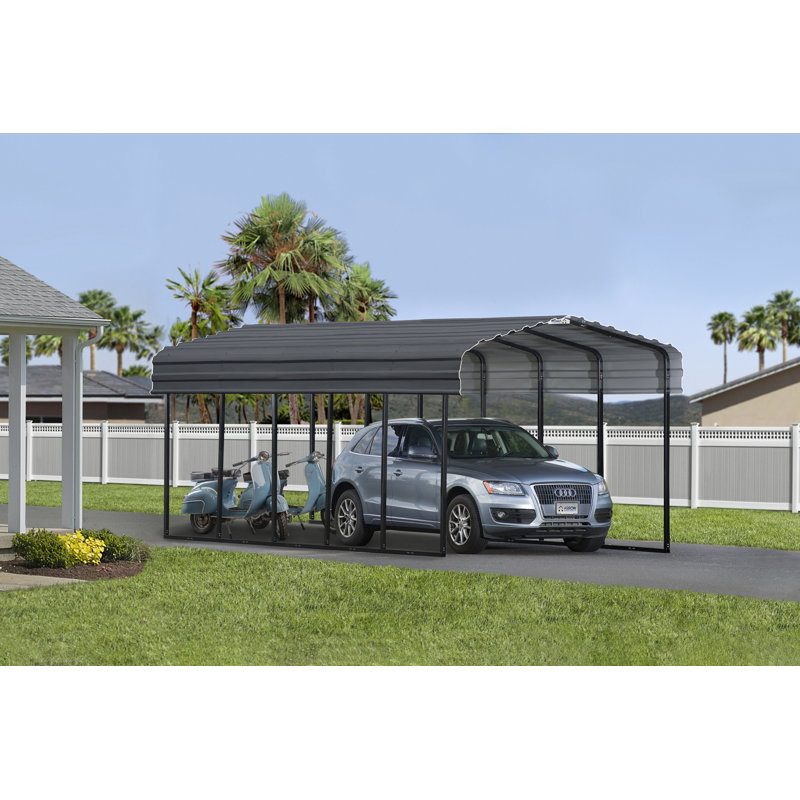 Galvanized Steel Carport, 12X24X9, Charcoal