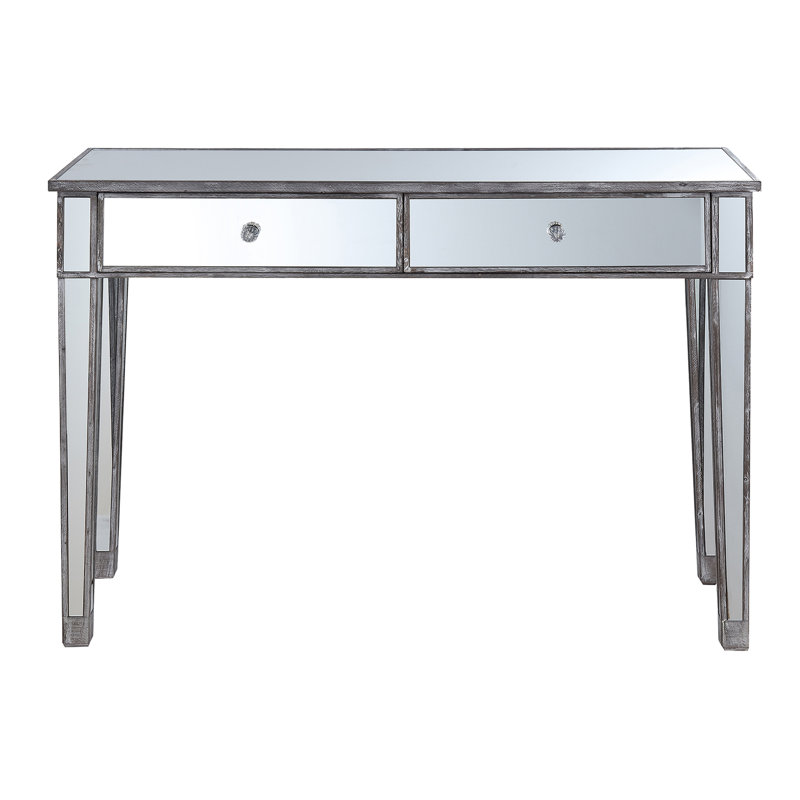 Bureau à 2 tiroirs avec miroir Wiscasset, Gris patiné