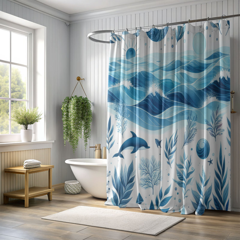 Rideau de douche standard 1 pièce Fard Ocean Waves, H 74 po x l 71 po
