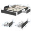 Structure de lit grand avec 3 tiroirs de rangement gris foncé, plateforme