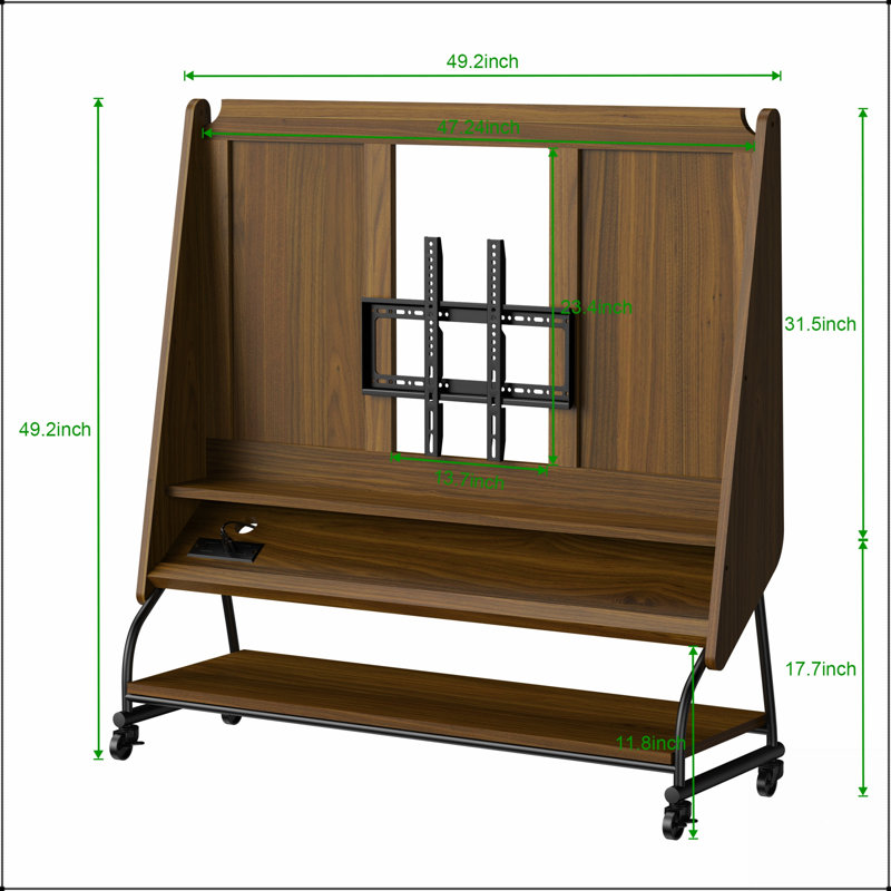 Meuble télé mobile réglable avec support pour téléviseurs de 32 à 50 pouces, écran de projecteur et prises de courant - Fabrication en bois aggloméré