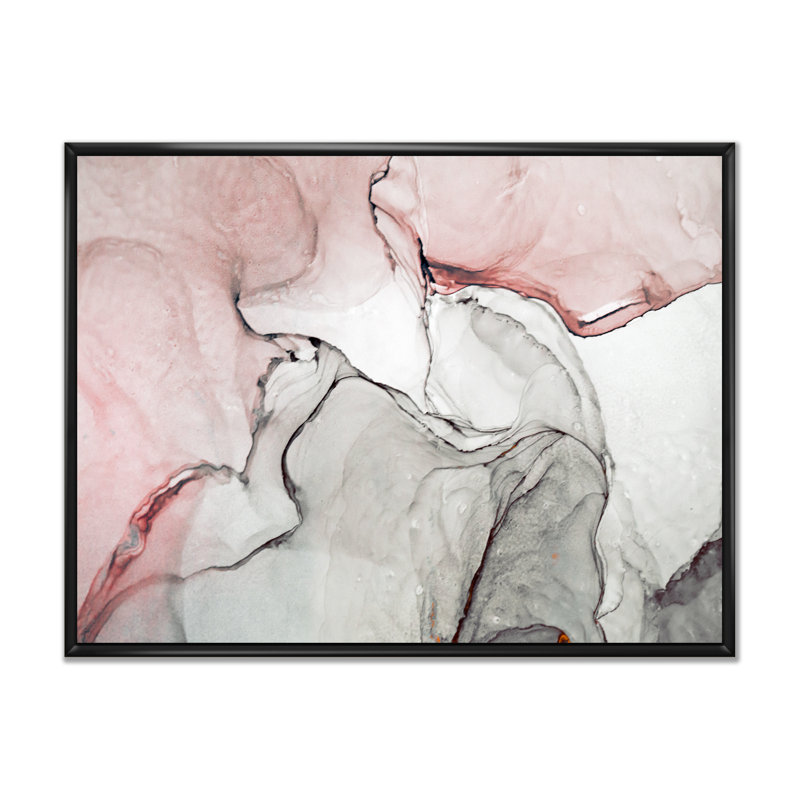 Art mural sur toile luxueux rose gris marbré II, H 24 po x l 36 po, Toile avec cadre flottant, Noir