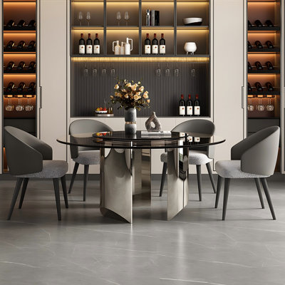 Tempered Glass Stainless Steel black Dining Table