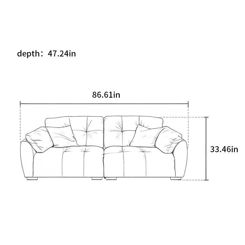 Cloud movable backrest Monte sofa, 33.46" H x 86.61" W x 47.24" D