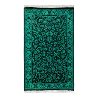 Tapis noué à la main unique en son genre Holsworth - vert