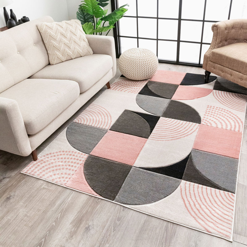 Tapis rose / gris / noir Clyte, Rectangle 5 pi 3 po x 7 pi 3 po