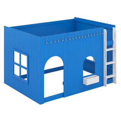 Lit mezzanine pour enfants avec guirlande lumineuse à DEL, lit mezzanine en bois avec fenêtre et espace au sol