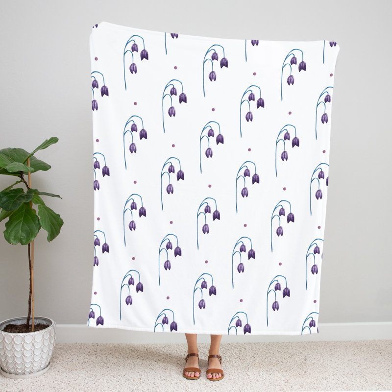 Jeté , Floral, L 68 po x L 80 po, Blanc / Mauve / Bleu