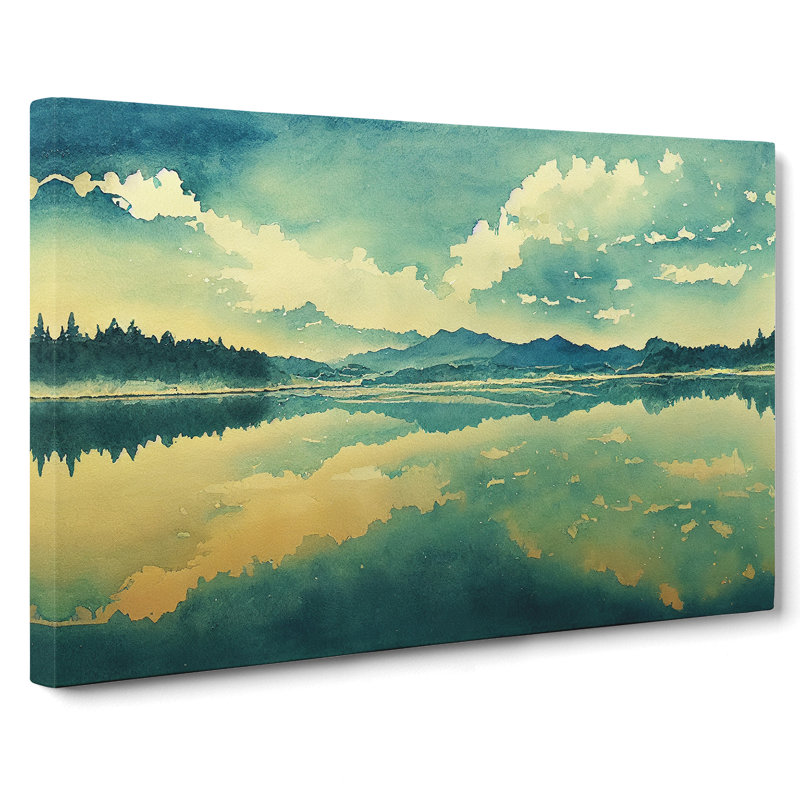 Watercolour Lake View - Wrapped Canvas Painting, 40cm H x 60cm W x 3cm D