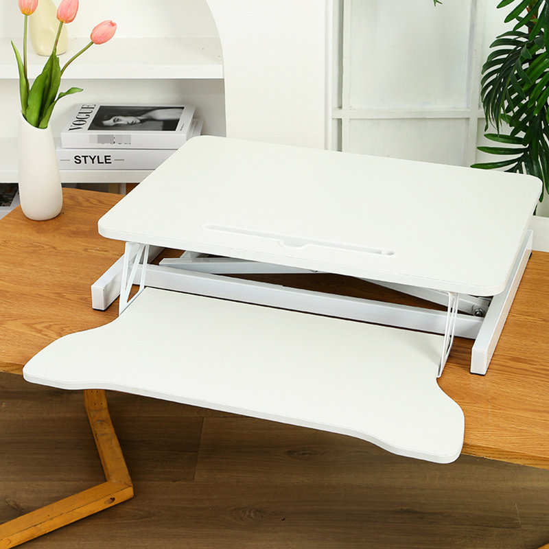32 Inch White Desk Converter, Allowing Sit To Stand Switch, For Dual Monitor And Laptop, With Spacious Keyboard Rack Compatible White, Expansive Support