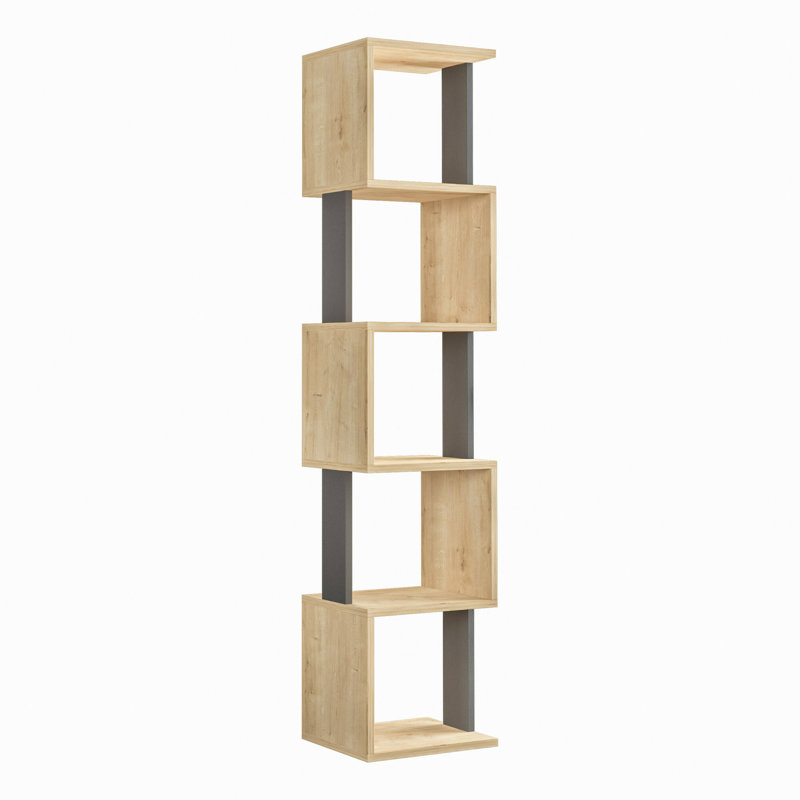 Chane Wall-Mounted Bookcase with 5 Shelves | Modern Storage Unit for Home or Office, Oak/Anthracite