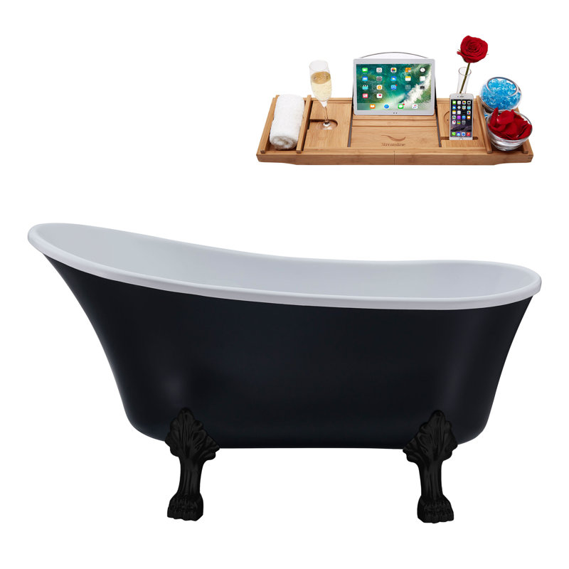 59.1'' x 27.6'' Soaking Acrylic Bathtub, Matte Black, Matte Pink