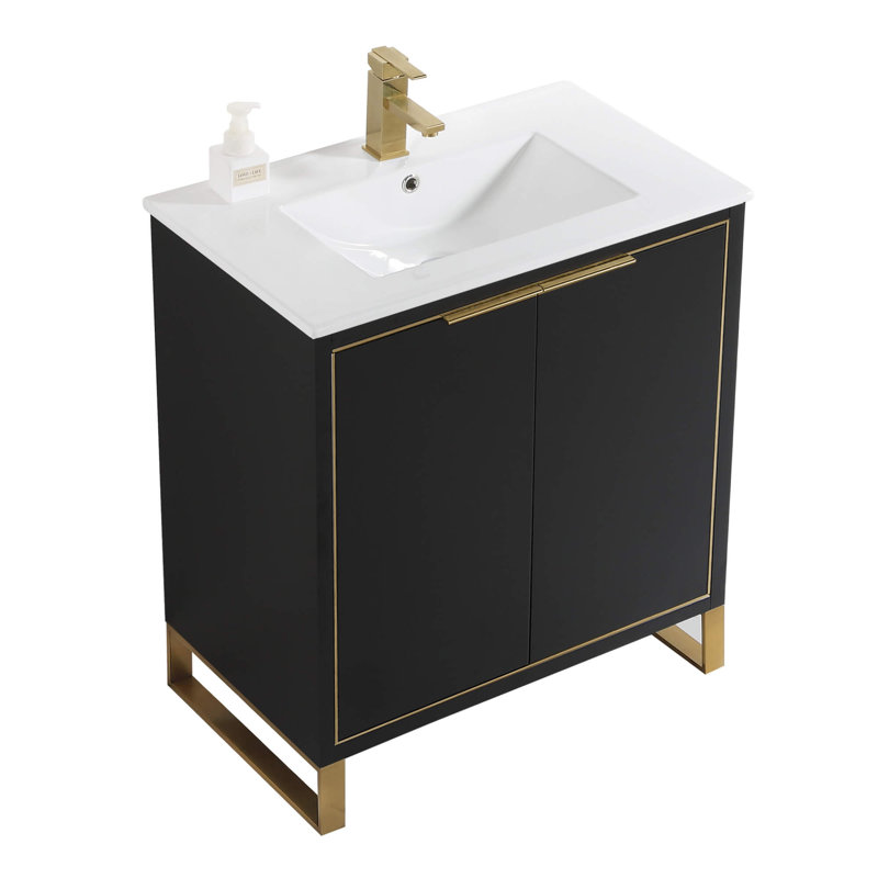 30'' Single Bathroom Vanity Set, Satin Brass, Matte Black