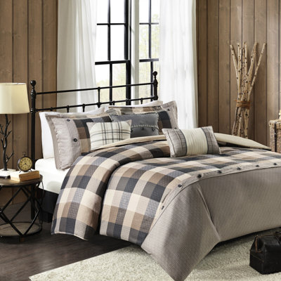 Housse de couette à chevrons très grande / très grande avec détails écossais et brodés