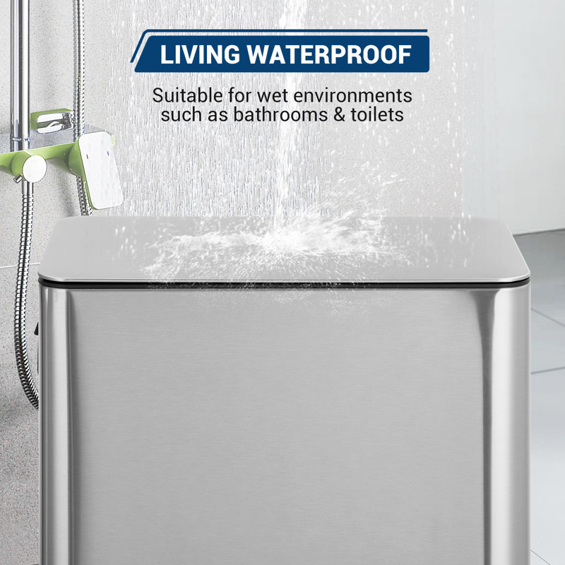 15 L Kitchen Step Trash Can, 4 Gallon Narrow Stainless Steel Waste Bin with Soft-Close Lid, Rectangle Rubbish Bin with Removable Inner Bucket