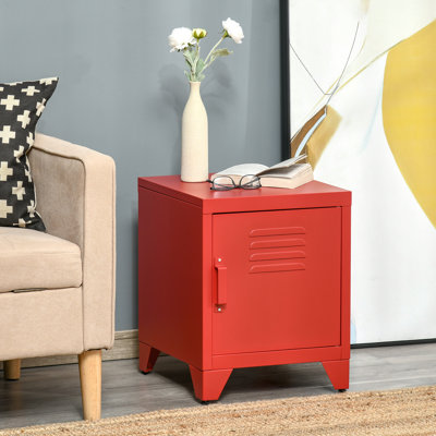 Industrial End Table, Living Room Side Table With Locker-Style Door And Adjustable Shelf, Red by Williston Forge