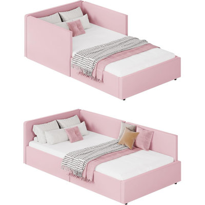 Lit double en velours avec tête de lit triple, barrières de sécurité et capacité de charge de 363 kg, canapé-lit rembourré pour enfants et invités