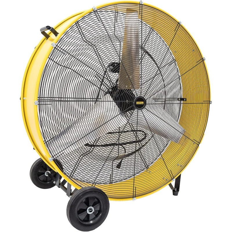 Ventilateur tambour 2 vitesses en jaune avec puissant moteur de 4/5 CV, ventilateur commercial ou industriel