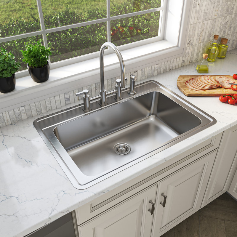 SleekSteel 33 in. x 22 in. 18 Gauge Stainless Steel Drop-In Single Bowl Kitchen Sink