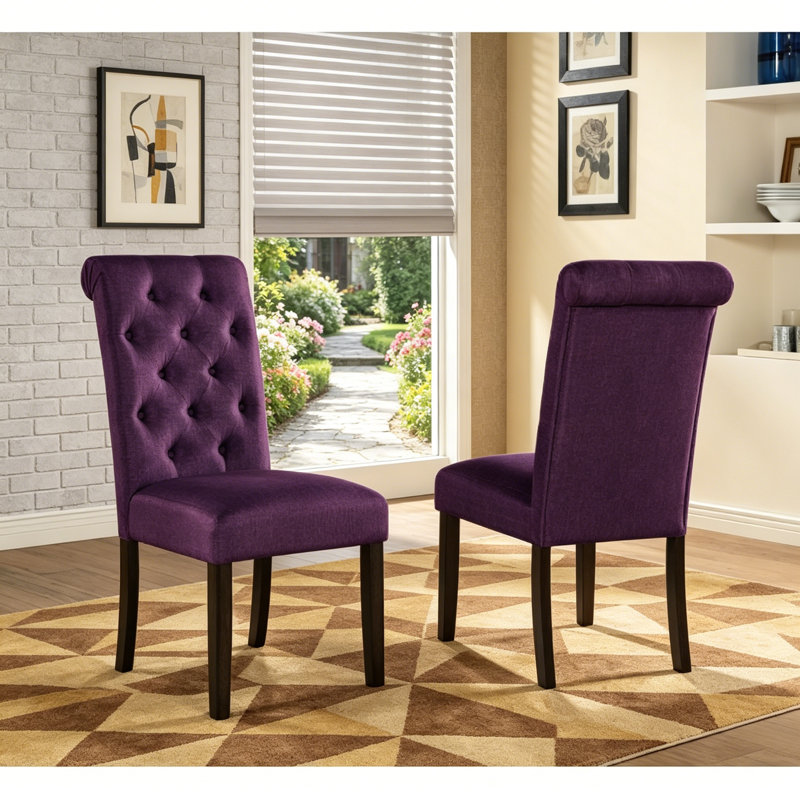 Chaise en bois massif capitonnée Asons, Mauve