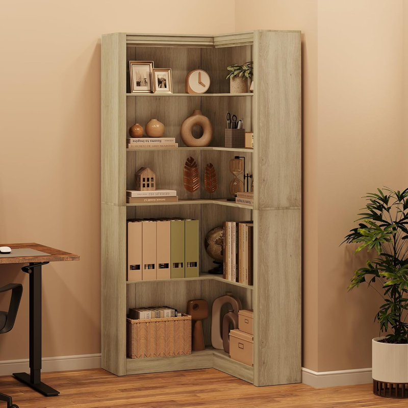71.8" L-Shaped Corner Bookshelf with Anti-Tip Kit, Tall 5-Tier Corner Storage Shelf, Large Corner Display Bookcase for Living Room & Home Office