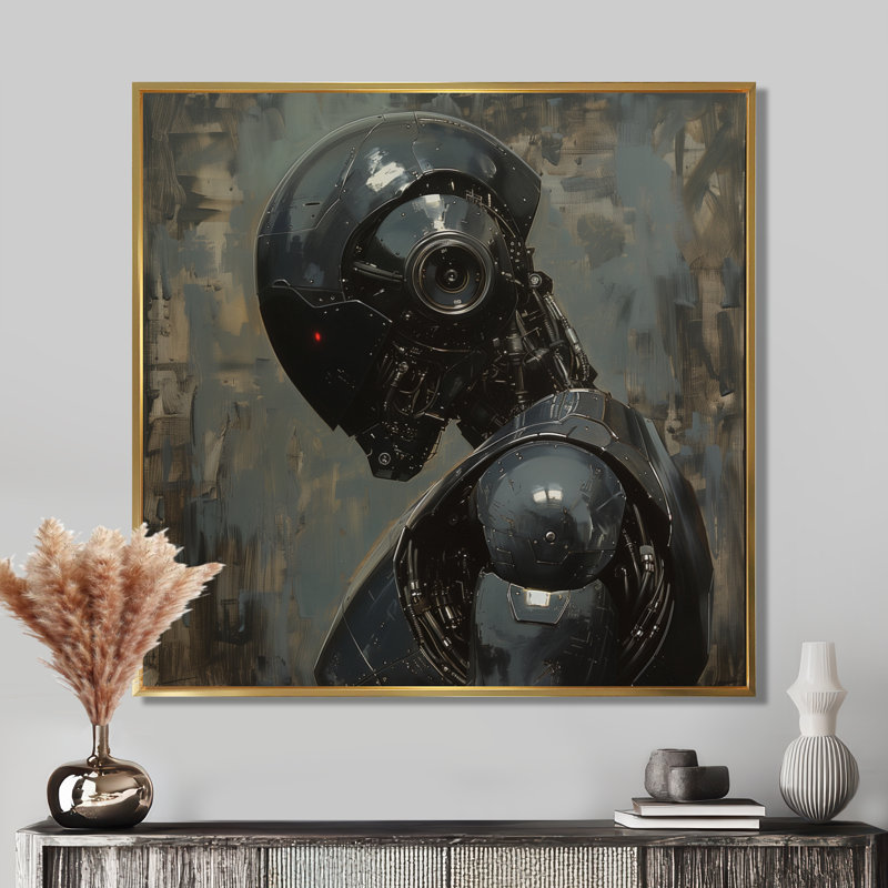Art mural gris Robot majestueux - Robots, White Picture Framed, H 30 po x l 30 po