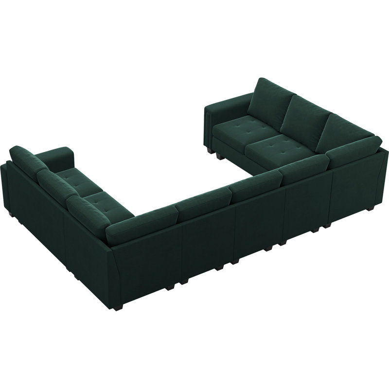 Canapé modulaire en U de 8 pièces Shavera, Velours vert