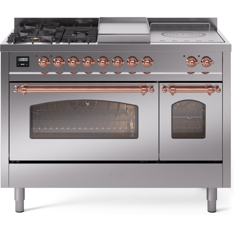 ILVE Nostalgie II 48 Dual Fuel Range, Liquid Propane, Burgundy/Brass