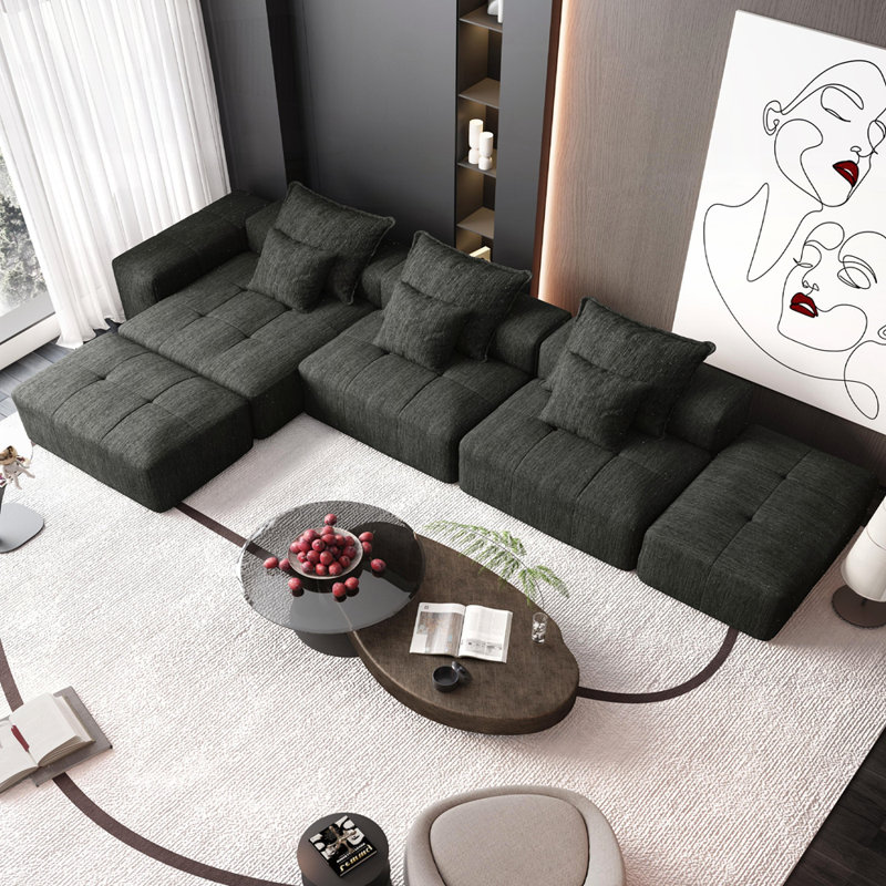 Canapé modulaire surdimensionné Boneless avec coussins moelleux et combinaisons multiples, Noir