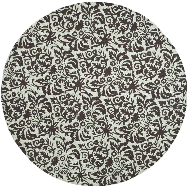 Hand Hooked Wool Pile Damask Rug, Round 5'6"