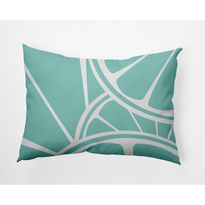 Geometric Outdoor Reversible Throw Pillow, Mint Blue/White