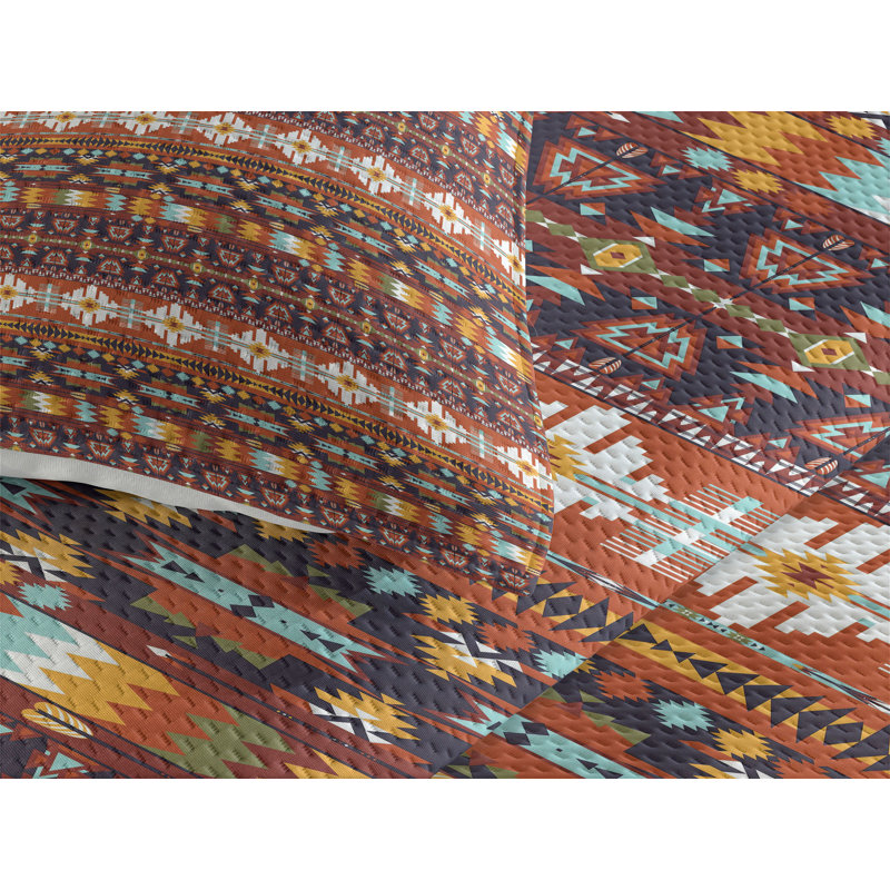 Eclectic Polyester Geometric Shapes Coverlet, King Bedspread + 2 Shams