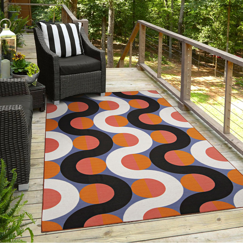 Tapis abstrait lavable intérieur / extérieur Kivett, Rectangle 5 pi x 7 pi