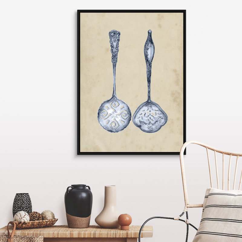 Antique Utensils IV - Reproduction d'art graphique sur toile, Cadre flottant noir, H 41,7 po x l 31,7 po x P 1,75 po