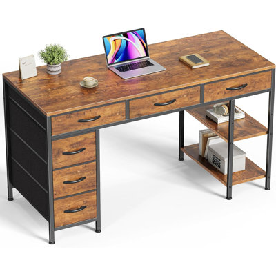 47 Inch Computer Desk With 6 Drawers & Shelves: Reversible Corner Gaming Desk With Storage For Home Office, Study, Living Room, Rustic Brown