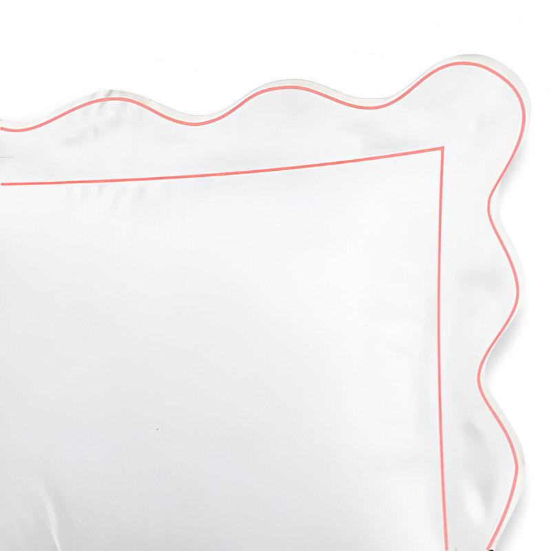 400TC Cotton Scallop Embroidery & Border Sateen Solid Pillow Sham, White/Light Pink Border