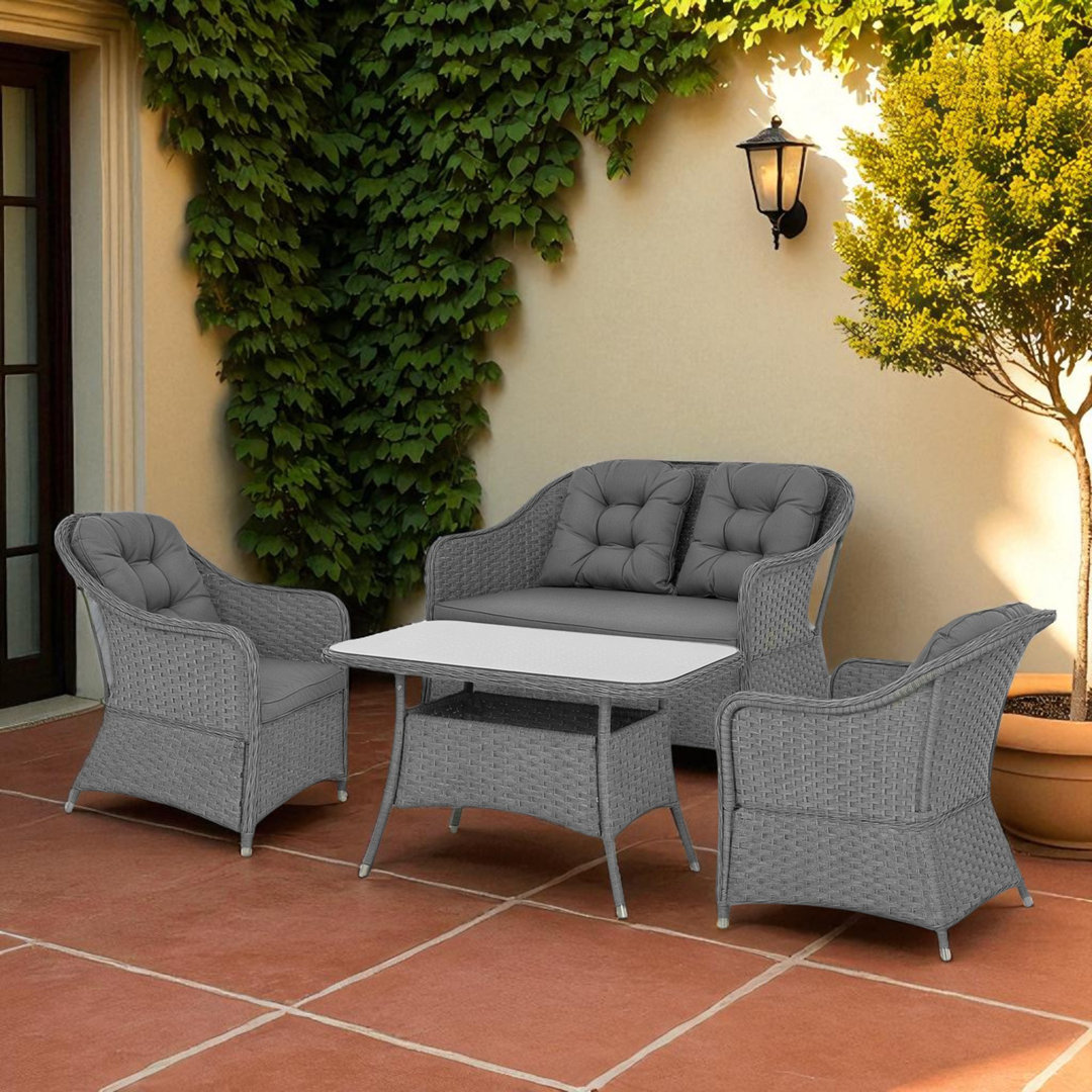 129cm Wide Outdoor Straight Patio Sectional Set with Cushions