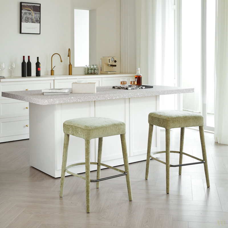 Tabouret de bar rembourré sans dossier en tissu - siège rembourré avec pieds et repose-pieds robustes, siège peu encombrant pour îlot de cuisine, comptoir de salle à manger et pub, 2 ensembles