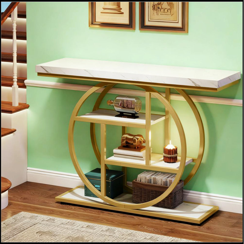 Console étroite de 41,3 pouces avec base circulaire, conception élégante et robuste pour les entrées et les couloirs
