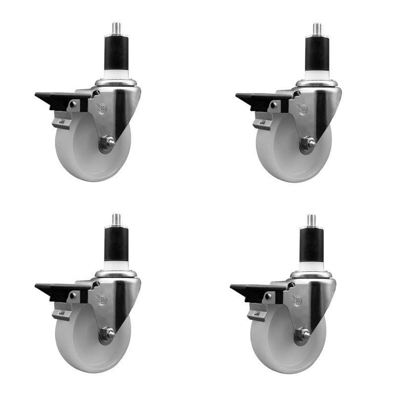 Ensemble de roulettes extensibles pivotantes en nylon avec frein SCC PLB 4 po x 1-1 / 2 po