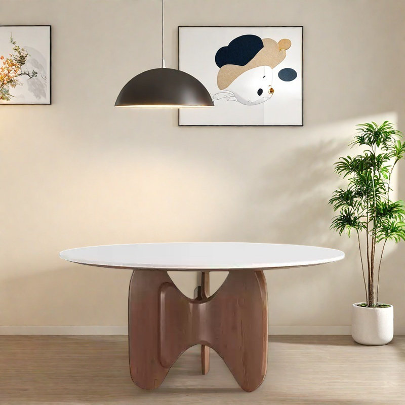 Table en pierre épaissie avec pieds en bois de frêne massif., Brun, H 29,53 po x L 62,99 po x l 62,99 po