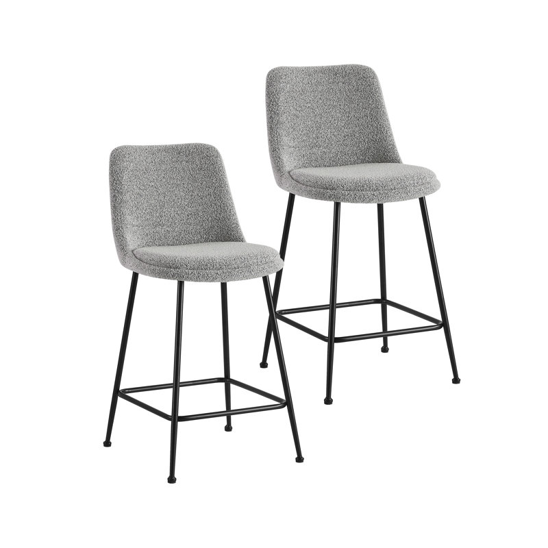 Gwenan 25.39" Fabric Bar Stool with Steel Legs, Gray
