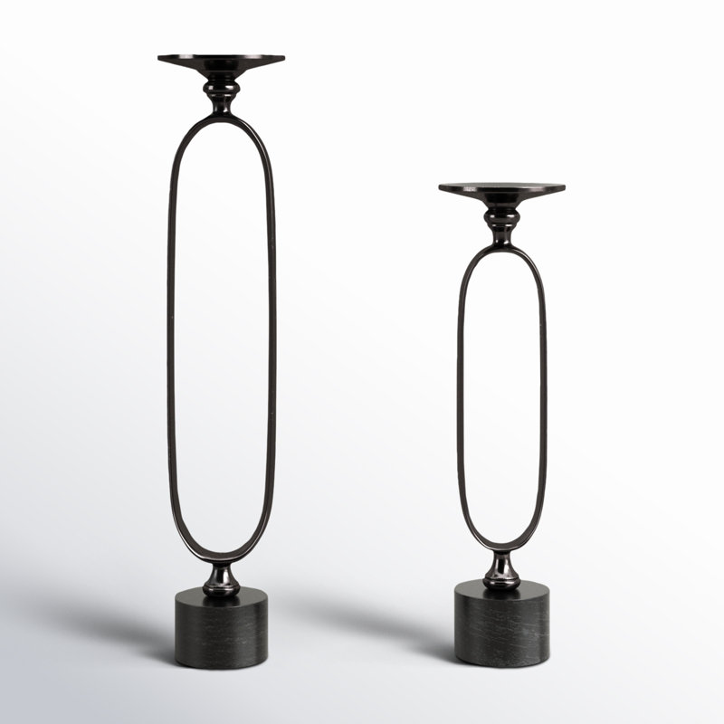 Black Aluminum and Marble Tabletop Candlestick Set