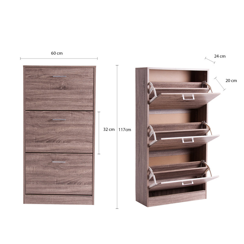 12 Pair Stackable Solid Wood Shoe Storage Cabinet, Brown