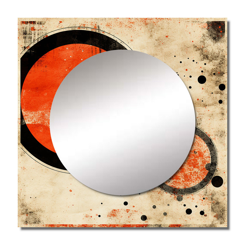Inner Knowing Retro Circle Art I - Modern Midcentury Square Living Wall Mirror Art, 36 po x 36 po