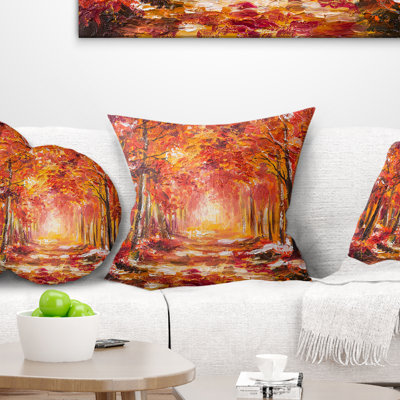 Autumn Forest in Red Shade - Landscape Printed Pillow